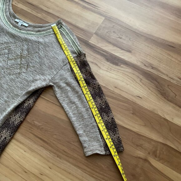 Miss Me Small Mix Knit Sweater Brown 3/4 Sleeve Embellished Studded Sequin - Picture 4 of 6